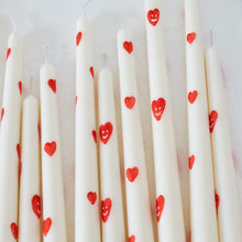 Load image into Gallery viewer, Hand-painted heart and smiley tapered candles
