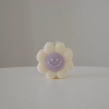 Load image into Gallery viewer, Cute smiley face happy soy candle in lilac colour
